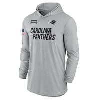 Sweat à capuche léger et performant manches longues Nike Carolina Panthers 2024 pour homme, gris