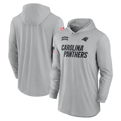 Sweat à capuche léger et performant manches longues Nike Carolina Panthers 2024 pour homme, gris