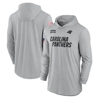 Sweat à capuche léger et performant manches longues Nike Carolina Panthers 2024 pour homme, gris