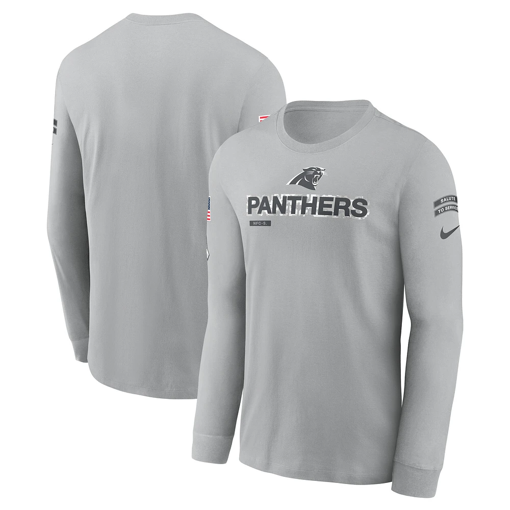 T-shirt à manches longues Nike gris Carolina Panthers 2024 Salute To Service pour homme