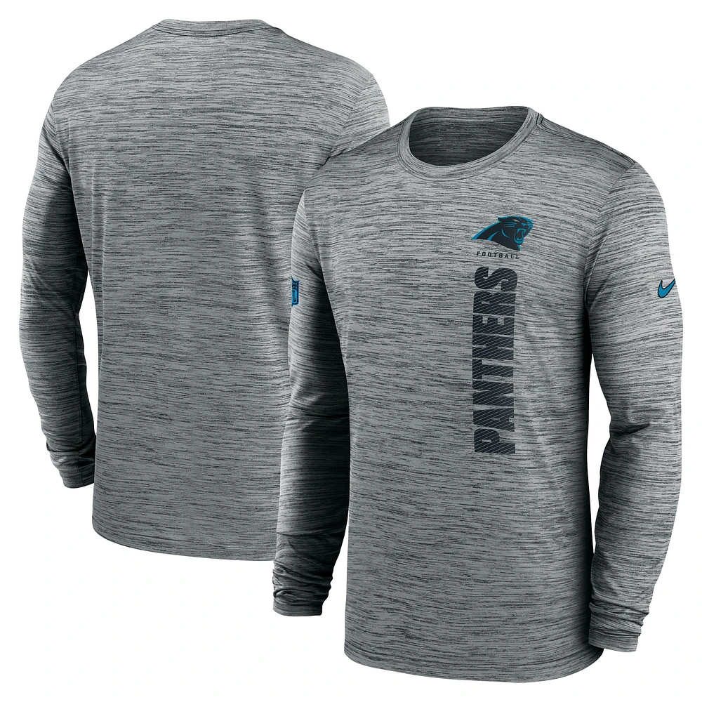 T-shirt à manches longues Nike gris Carolina Panthers 2024 Sideline Velocity Performance pour homme