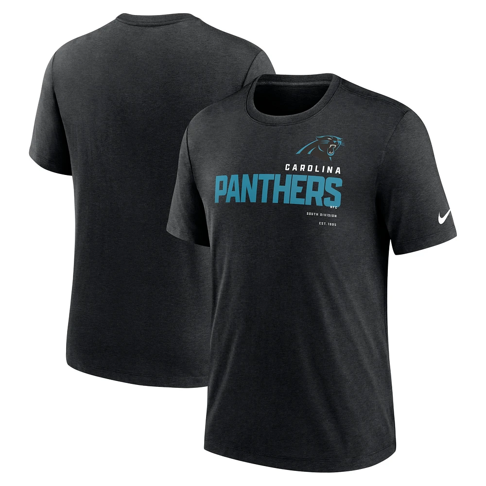 T-shirt à trois mélanges Nike Heather Black Carolina Panthers Team pour homme