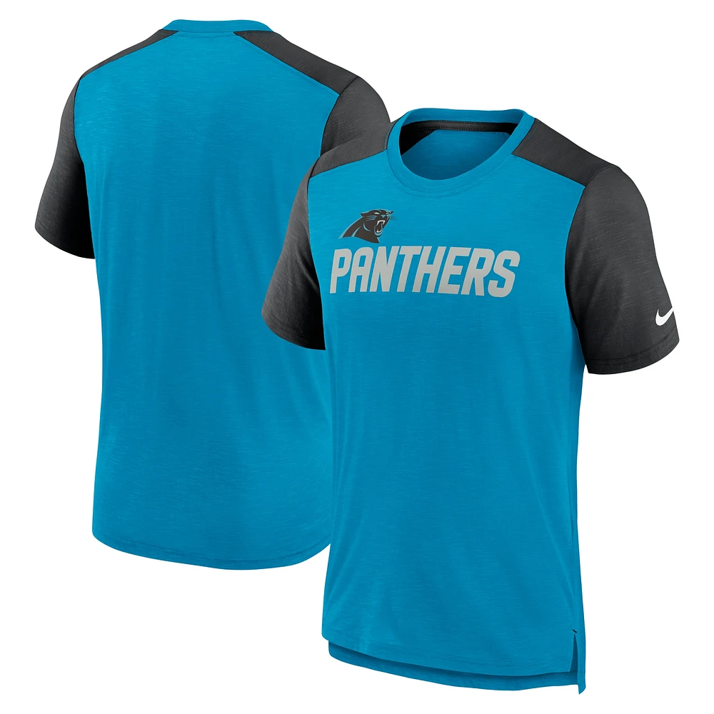 T-shirt Nike Heathered Blue/Heathered Black Carolina Panthers avec nom de l'équipe pour homme