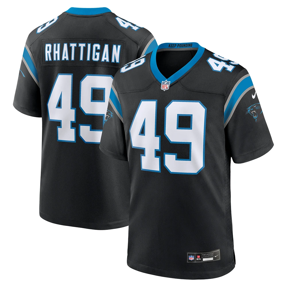 Maillot de match Nike Jon Rhattigan noir Carolina Panthers pour homme