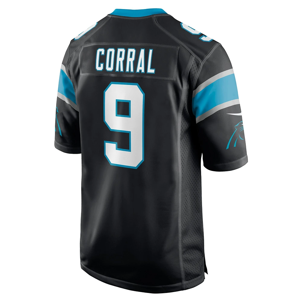 Maillot de match joueur des Carolina Panthers Nike Matt Corral noir pour hommes