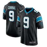 Maillot de match joueur des Carolina Panthers Nike Matt Corral noir pour hommes