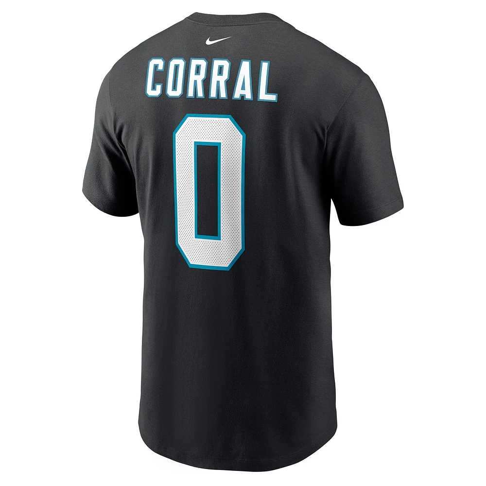 T-shirt avec nom et numéro de joueur des Carolina Panthers Nike Matt Corral noir pour homme