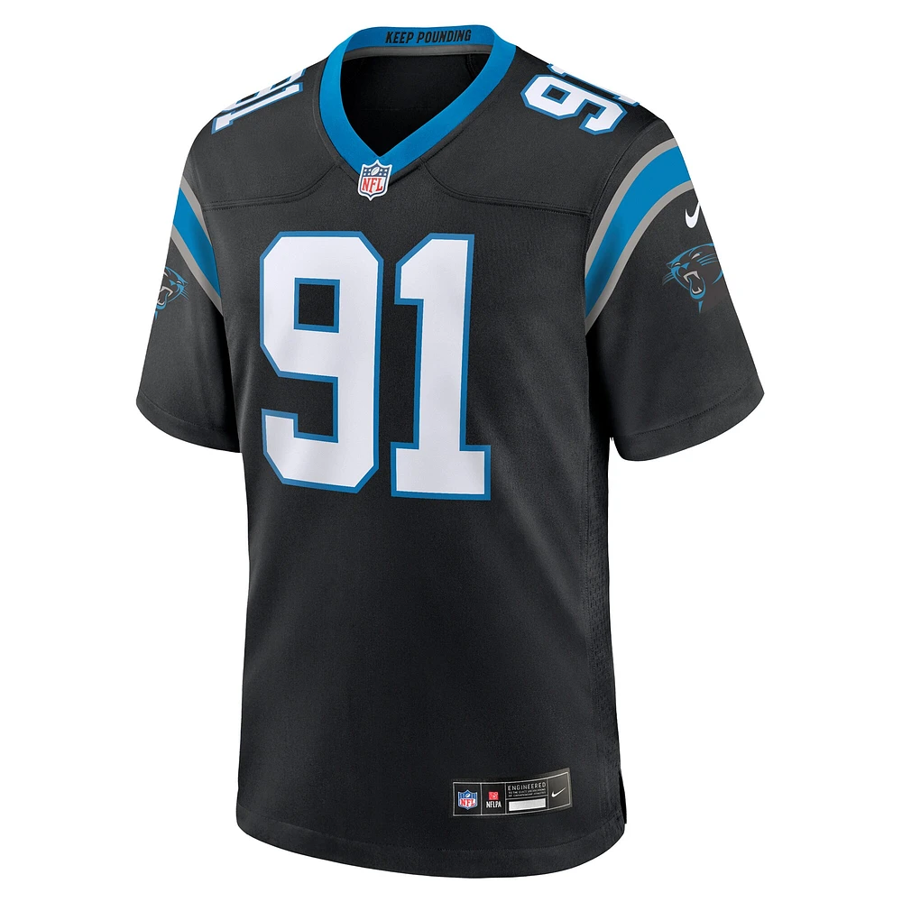 Maillot de match l'équipe Nike Nick Thurman des Panthers la Caroline noirs pour hommes