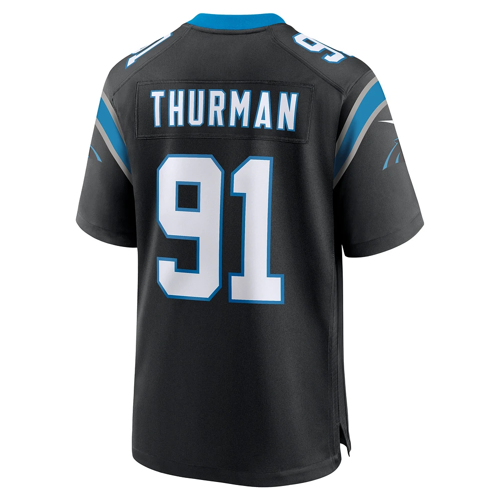 Maillot de match l'équipe Nike Nick Thurman des Panthers la Caroline noirs pour hommes