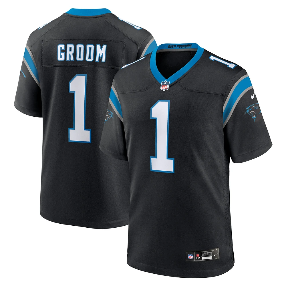 Men's Nike Number 1 Groom Black Carolina Panthers Game Jersey