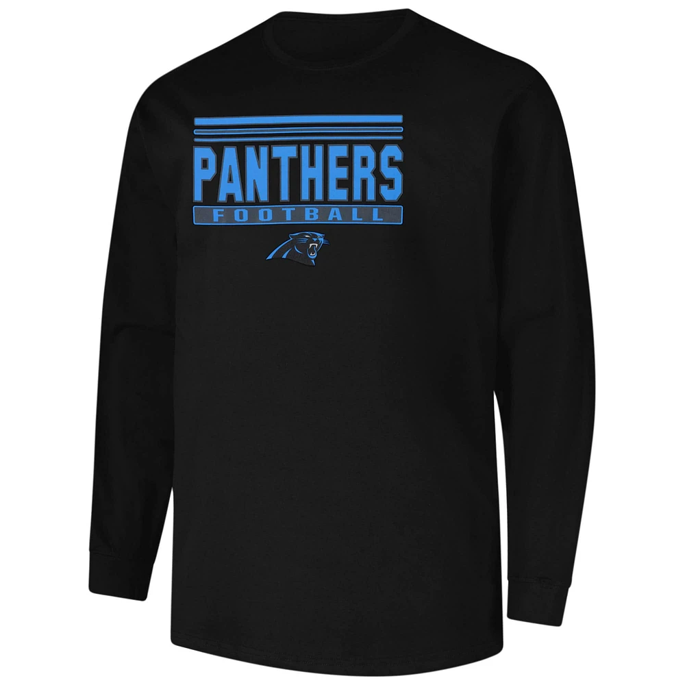 T-shirt à manches longues pour homme avec profil noir Carolina Panthers Big & Tall Pop