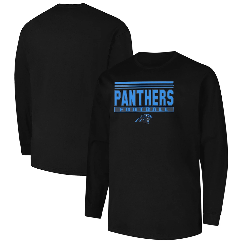 T-shirt à manches longues pour homme avec profil noir Carolina Panthers Big & Tall Pop