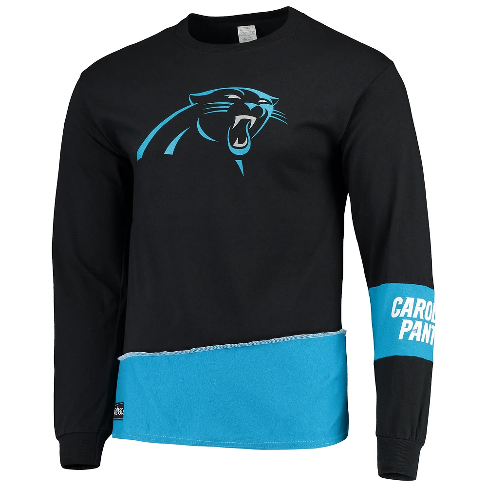 Refried Apparel Noir/Bleu Carolina Panthers T-shirt à manches longues angle recyclé durable pour homme