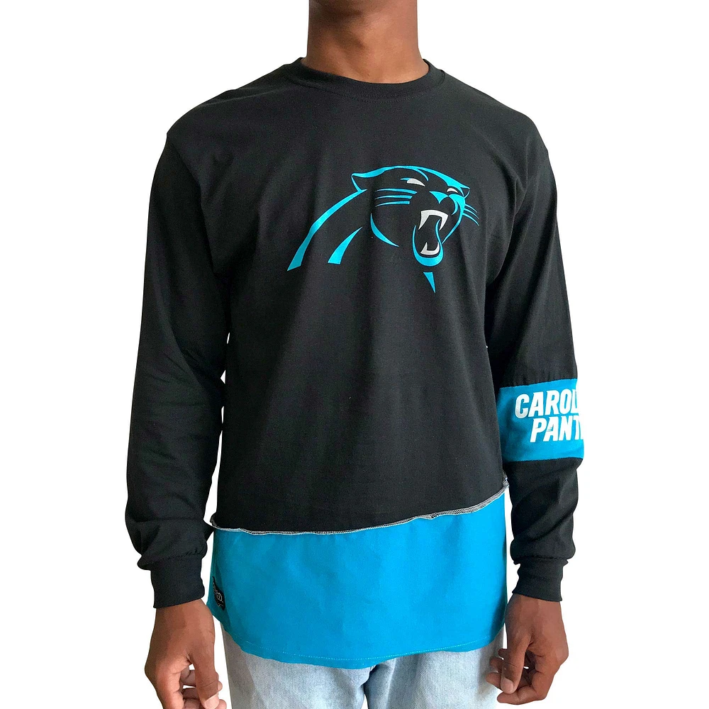 Refried Apparel Noir/Bleu Carolina Panthers T-shirt à manches longues angle recyclé durable pour homme