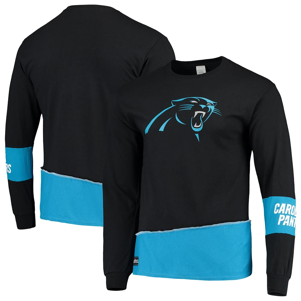 Refried Apparel Noir/Bleu Carolina Panthers T-shirt à manches longues angle recyclé durable pour homme