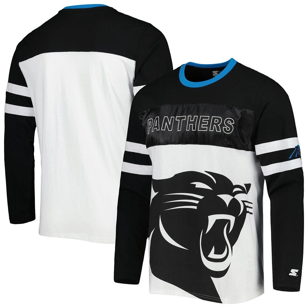 T-shirt à manches longues la mi-temps des Panthers de Caroline Starter noir/blanc pour homme