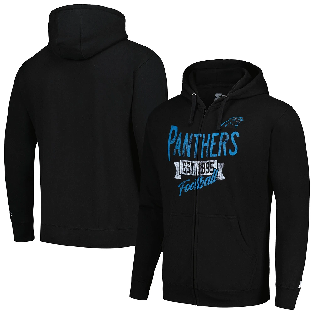 Sweat à capuche entièrement zippé Starter Black Carolina Panthers Domestic Post Season pour hommes