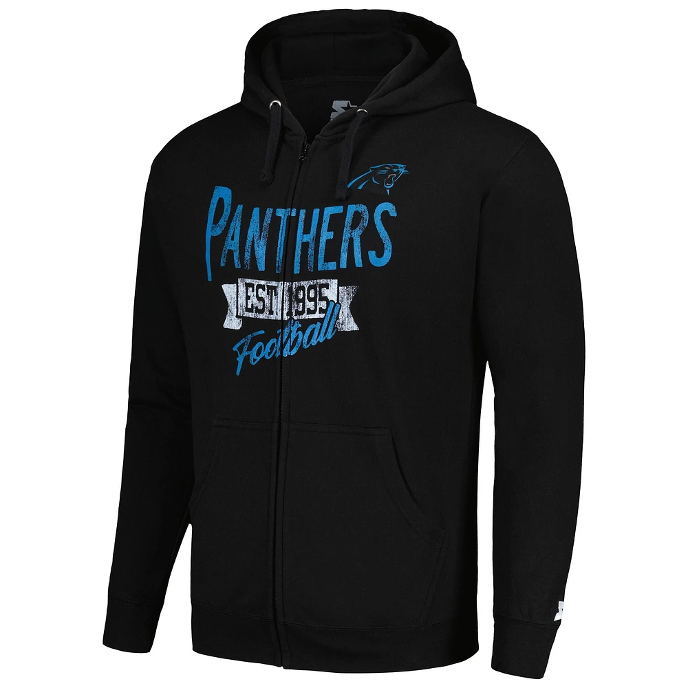 Sweat à capuche entièrement zippé Starter Black Carolina Panthers Domestic Post Season pour hommes