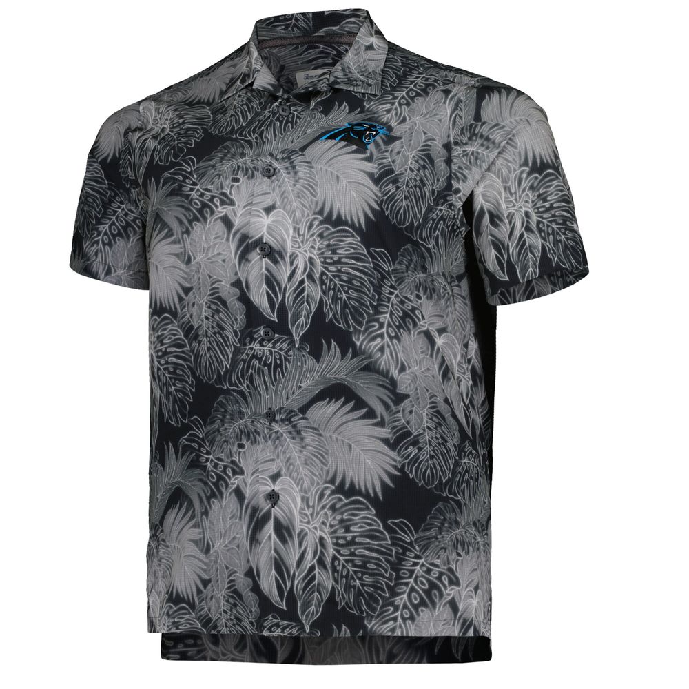 Men's Tommy Bahama Black Carolina Panthers Big & Tall Coast Luminescent Fronds Camp IslandZone Button-Up Shirt