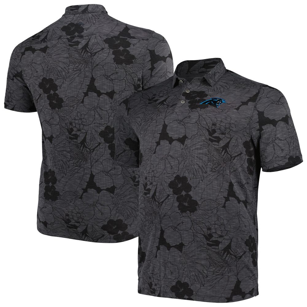 Men's Tommy Bahama Black Carolina Panthers Big & Tall Miramar Blooms Polo