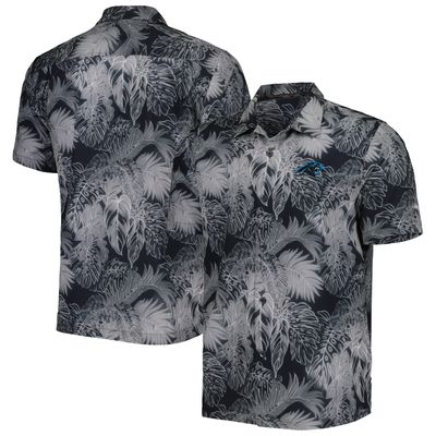 Men's Tommy Bahama Black Carolina Panthers Coast Luminescent Fronds Camp IslandZone Button-Up Shirt