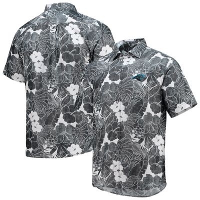 Men's Tommy Bahama Black Carolina Panthers Coconut Point Playa Floral IslandZone Button-Up Shirt