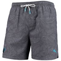 Men's Tommy Bahama Black Carolina Panthers Naples Layered Leaves Swim Trunks