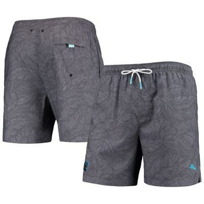 Men's Tommy Bahama Black Carolina Panthers Naples Layered Leaves Swim Trunks