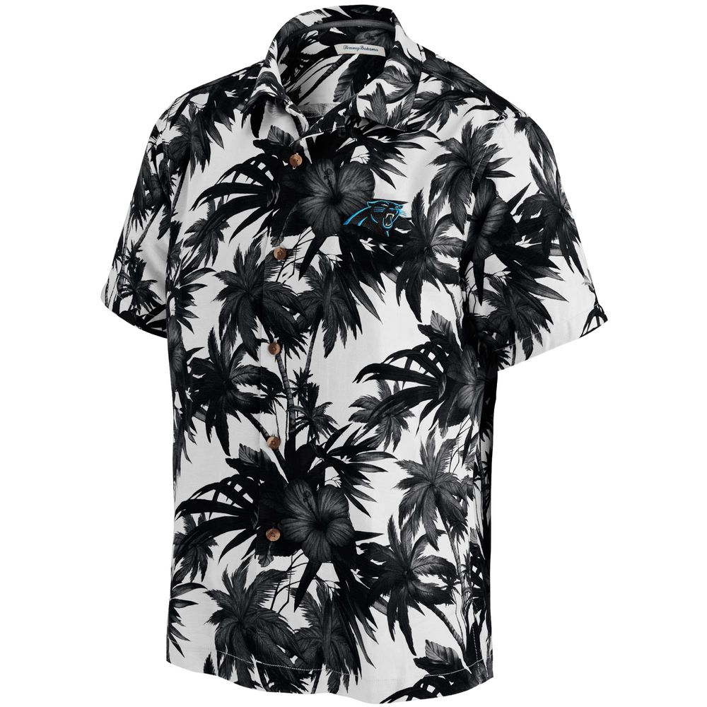 Men's Tommy Bahama Black Carolina Panthers Sport Harbor Island Hibiscus Camp Button-Up Shirt