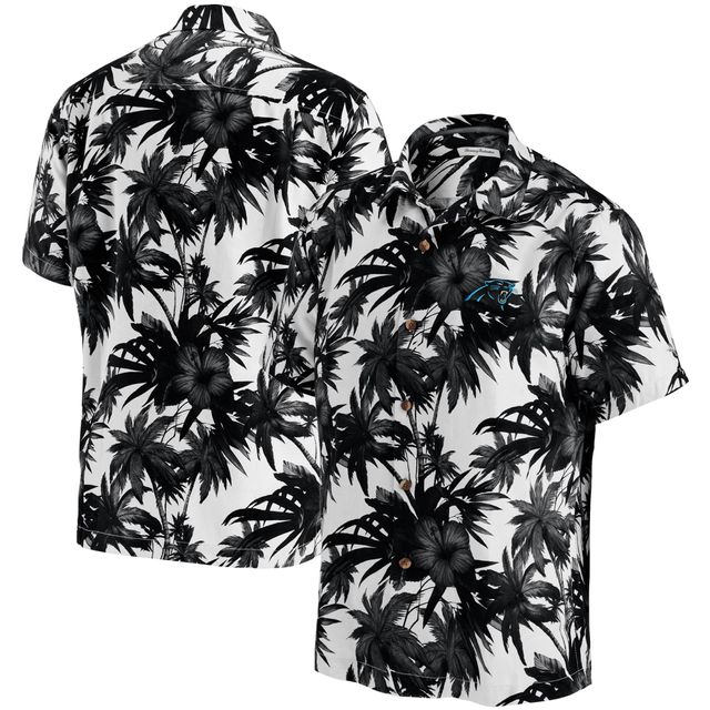 Chemise boutonnée pour homme Tommy Bahama Black Carolina Panthers Sport Harbor Island Hibiscus Camp