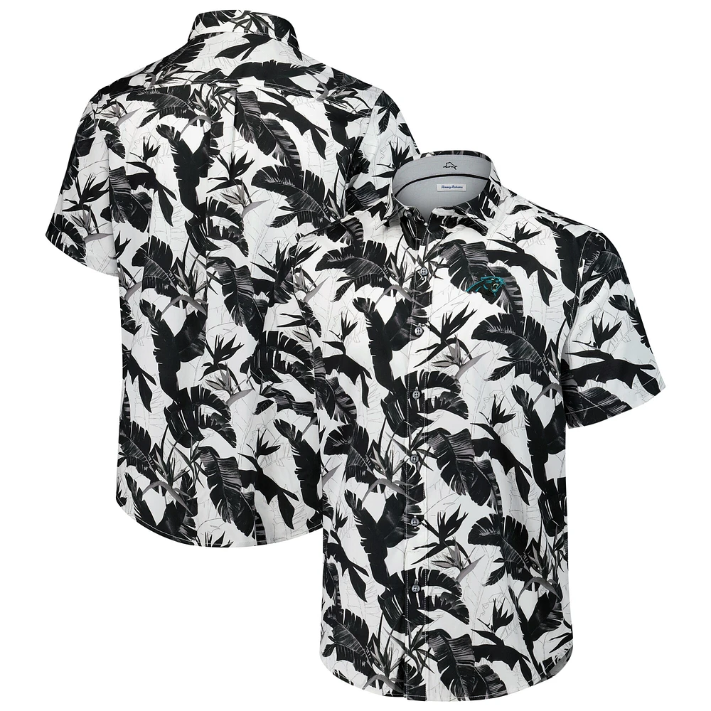 Men's Tommy Bahama Black Carolina Panthers Sunnyvale Blooms Camp Button-Up Shirt