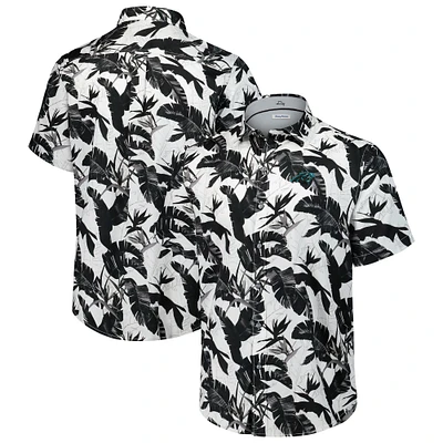 Men's Tommy Bahama Black Carolina Panthers Sunnyvale Blooms Camp Button-Up Shirt