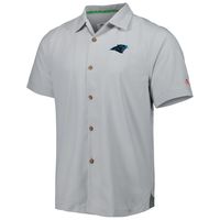 Men's Tommy Bahama Gray Carolina Panthers Coconut Point Frondly Fan Camp IslandZone Button-Up Shirt