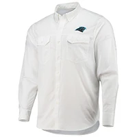 Chemise boutonnée à manches longues Tommy Bahama blanche Carolina Panthers Reel Deel IslandZone pour hommes