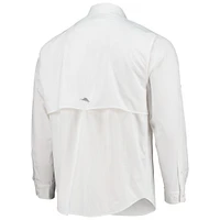 Chemise boutonnée à manches longues Tommy Bahama blanche Carolina Panthers Reel Deel IslandZone pour hommes