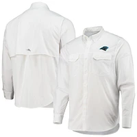 Chemise boutonnée à manches longues Tommy Bahama blanche Carolina Panthers Reel Deel IslandZone pour hommes