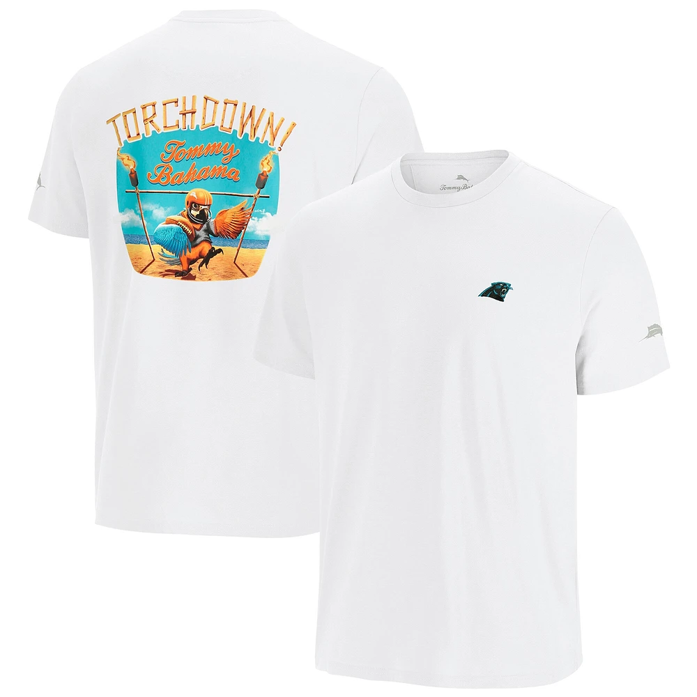 T-shirt graphique blanc pour homme Tommy Bahama Carolina Panthers Sport Torchdown