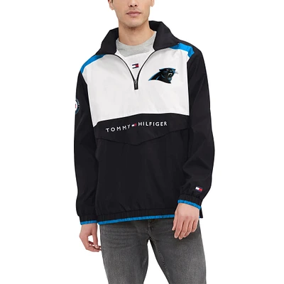 Men's Tommy Hilfiger Black/White Carolina Panthers Carter Half-Zip Hooded Top