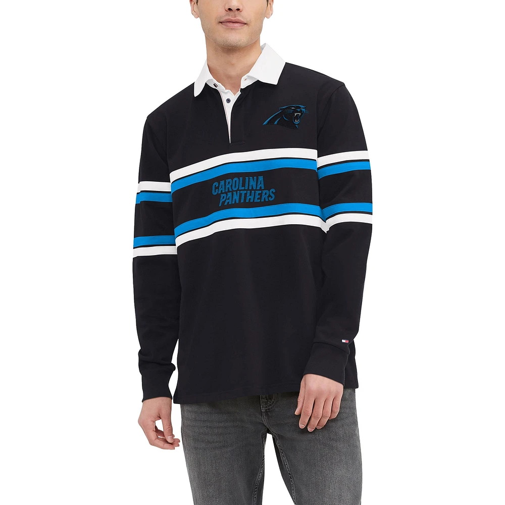 Men's Tommy Hilfiger Black Carolina Panthers Cory Varsity Rugby Long Sleeve T-Shirt