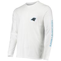 Men's Vineyard Vines White Carolina Panthers Whale Helmet Long Sleeve T-Shirt