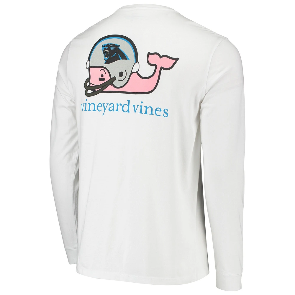 Men's Vineyard Vines White Carolina Panthers Whale Helmet Long Sleeve T-Shirt