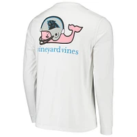 Men's Vineyard Vines White Carolina Panthers Whale Helmet Long Sleeve T-Shirt