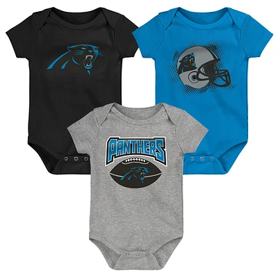 Newborn & Infant Black/Blue/Heathered Gray Carolina Panthers Game On Three-Piece - Bodysuit Set