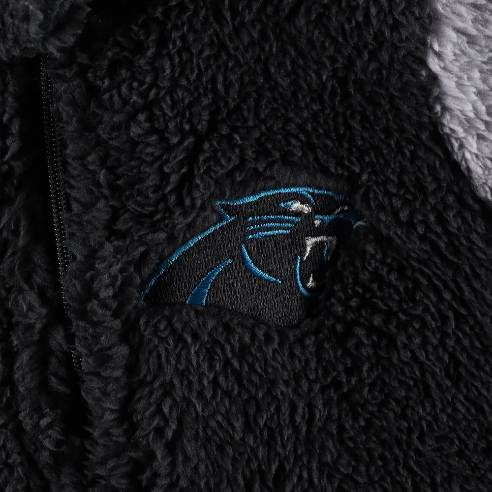 Newborn & Infant Black/Gray Carolina Panthers Game Nap Teddy Fleece Bunting Full-Zip Sleeper