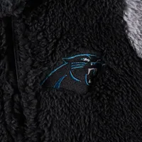 Newborn & Infant Black/Gray Carolina Panthers Game Nap Teddy Fleece Bunting Full-Zip Sleeper