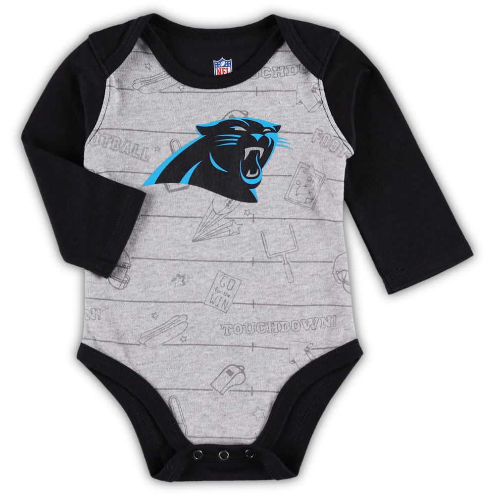 Newborn & Infant Black/Heathered Gray Carolina Panthers Born To Win Two-Pack Long Sleeve Bodysuit Set