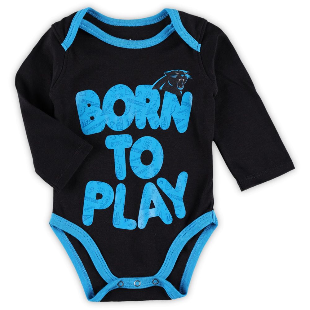 Newborn & Infant Black/Heathered Gray Carolina Panthers Born To Win Two-Pack Long Sleeve Bodysuit Set