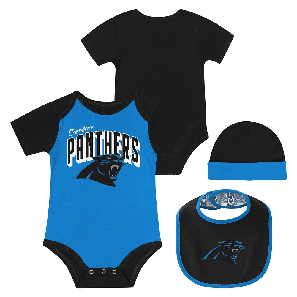 Ensemble body, bavoir et bonnet en tricot pour nouveau-né bébé Carolina Panthers Dynamic Duo