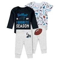 Newborn & Infant WEAR by Erin Andrews Carolina Panthers Three-Piece Turn Me Around Bodysuits Pant Set