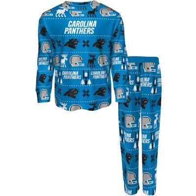 Preschool Blue Carolina Panthers Allover Print Long Sleeve T-Shirt & Pants - Sleep Set